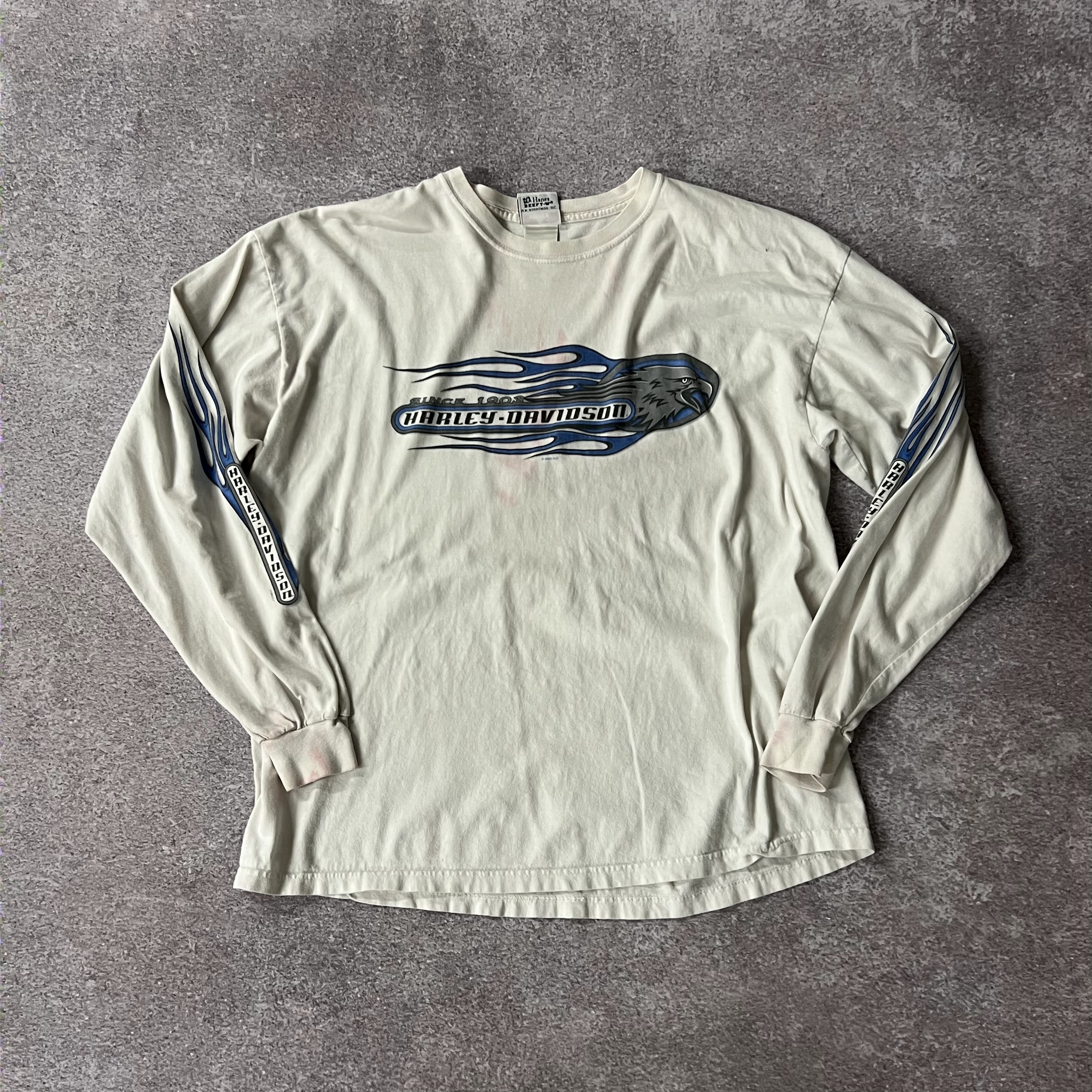 Y2K Harley Davidson White Worn In Long Sleeve Tee XL