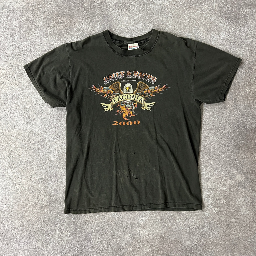 Y2K Hanes Laconia, New Hampshire Gray Distressed Tee L
