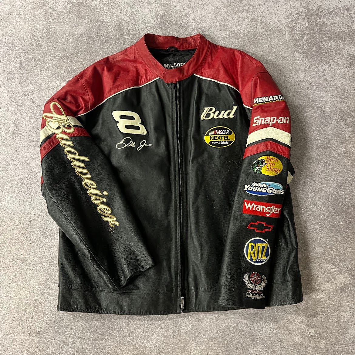 Y2K Dale Jr NASCAR Chase Authentics Embroidered Leather Puffer Jacket XL