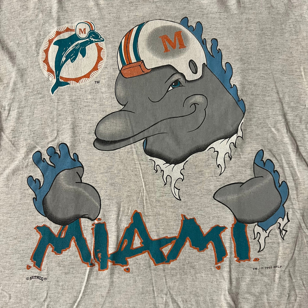 90s Miami Dolphins Nutmeg Mills Sun Faded Double Stitch Tee XL