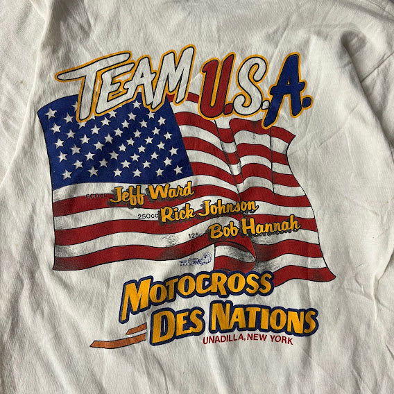 80s Unadilla Des Nations Motocross Fruit of the Loom Big Logo Back Graphic Tee S