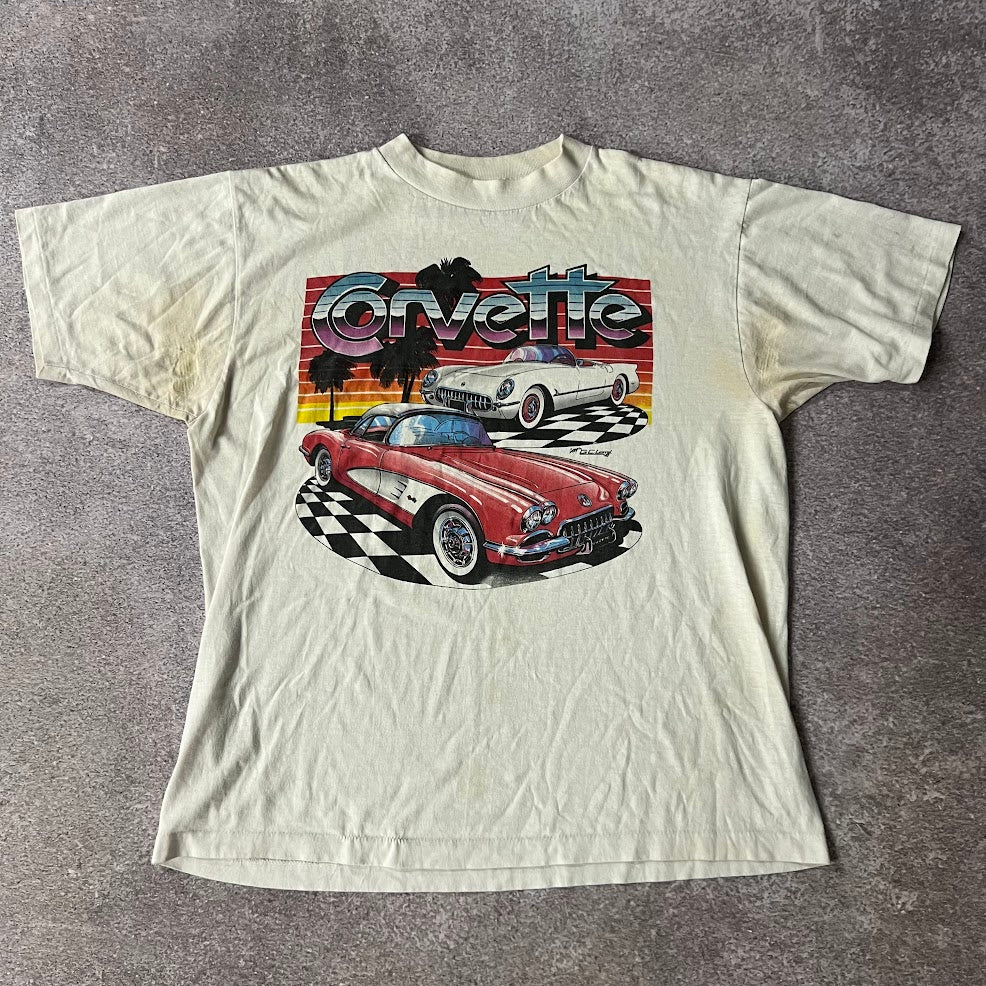 80s Corvette Big Logo Faded Single Stitch Vintage Tee L