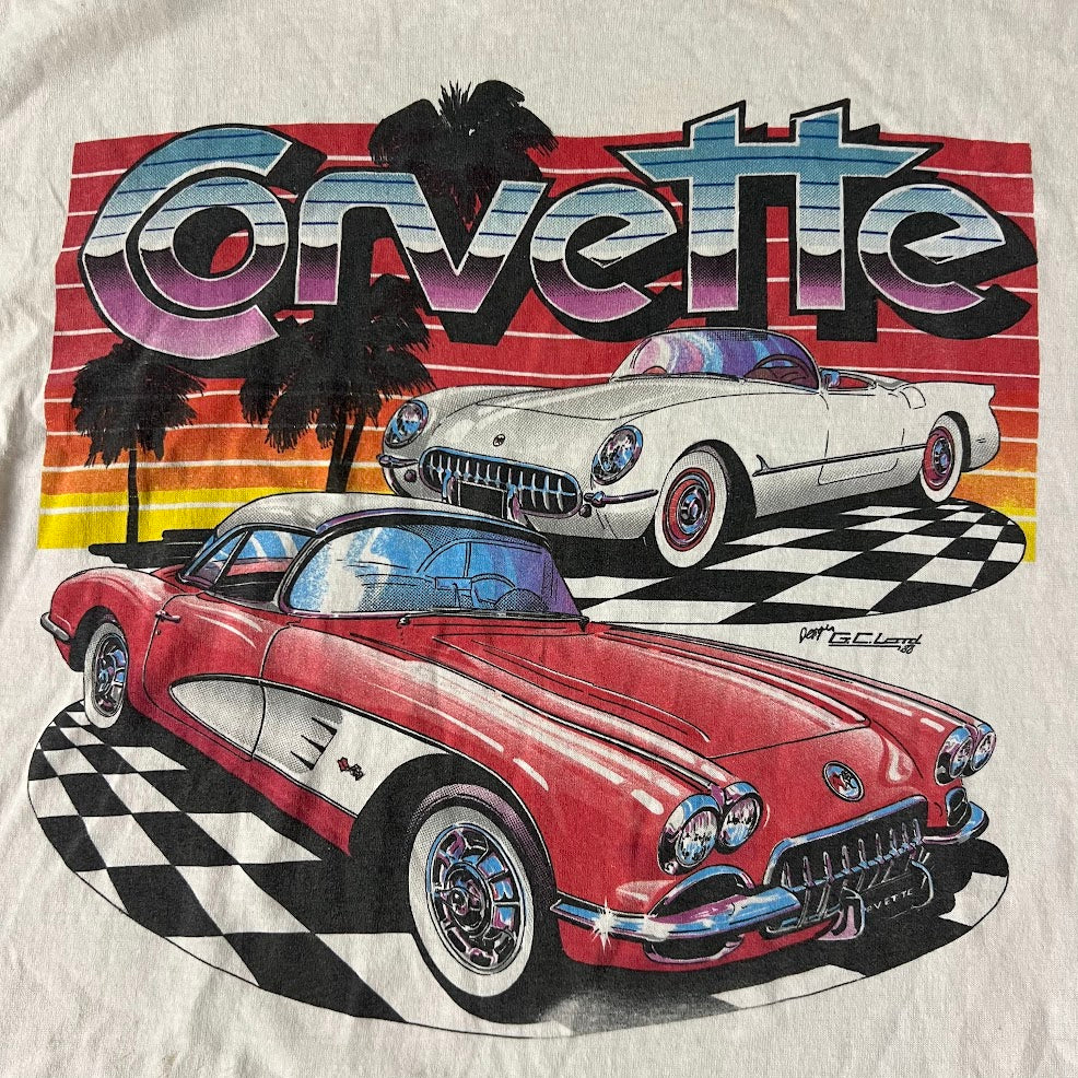 80s Corvette Big Logo Faded Single Stitch Vintage Tee L