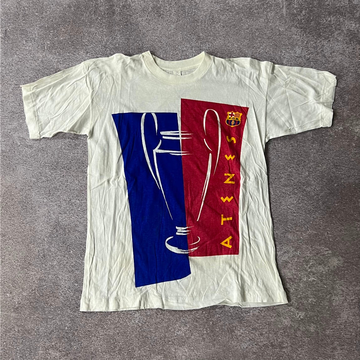 90s FC Barca Drop Back Graphic Tee M