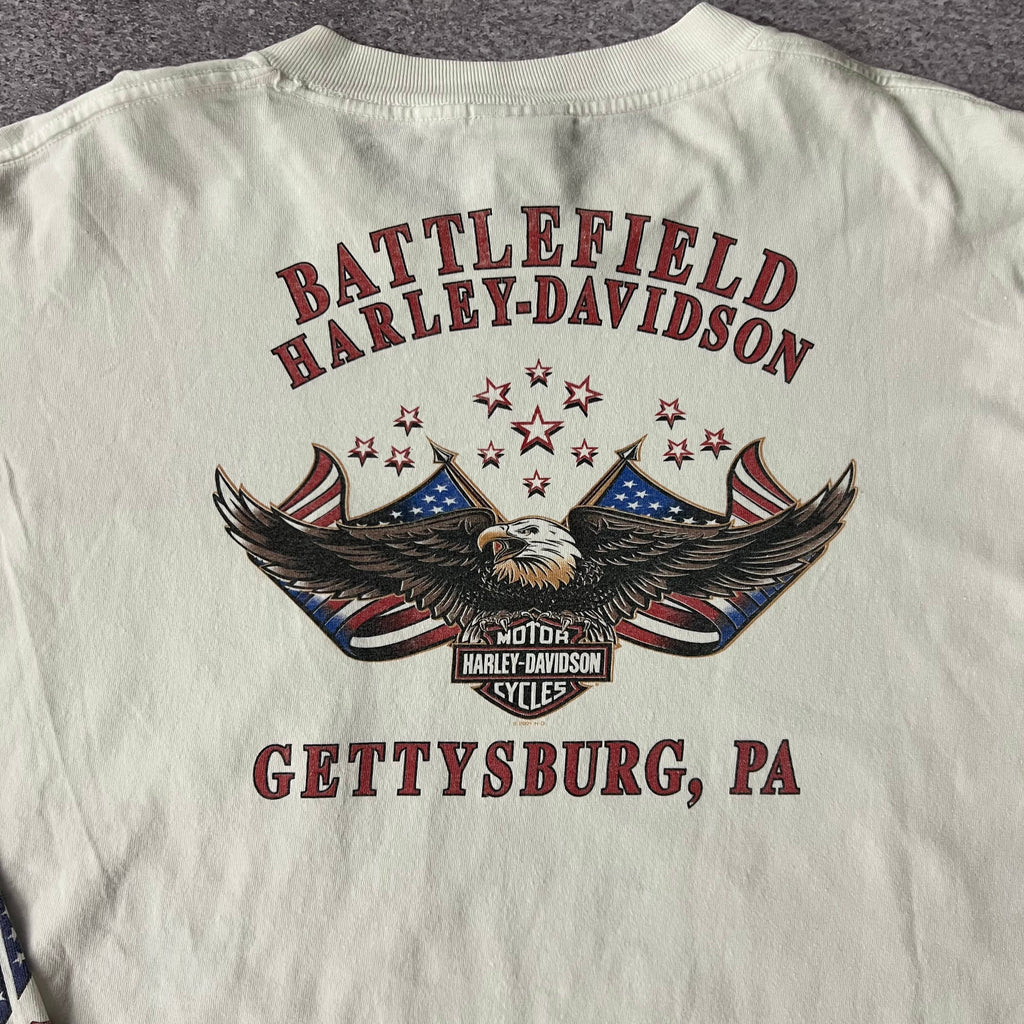 Y2K Harley Davidson White Big Logo Long Sleeve Tee XL
