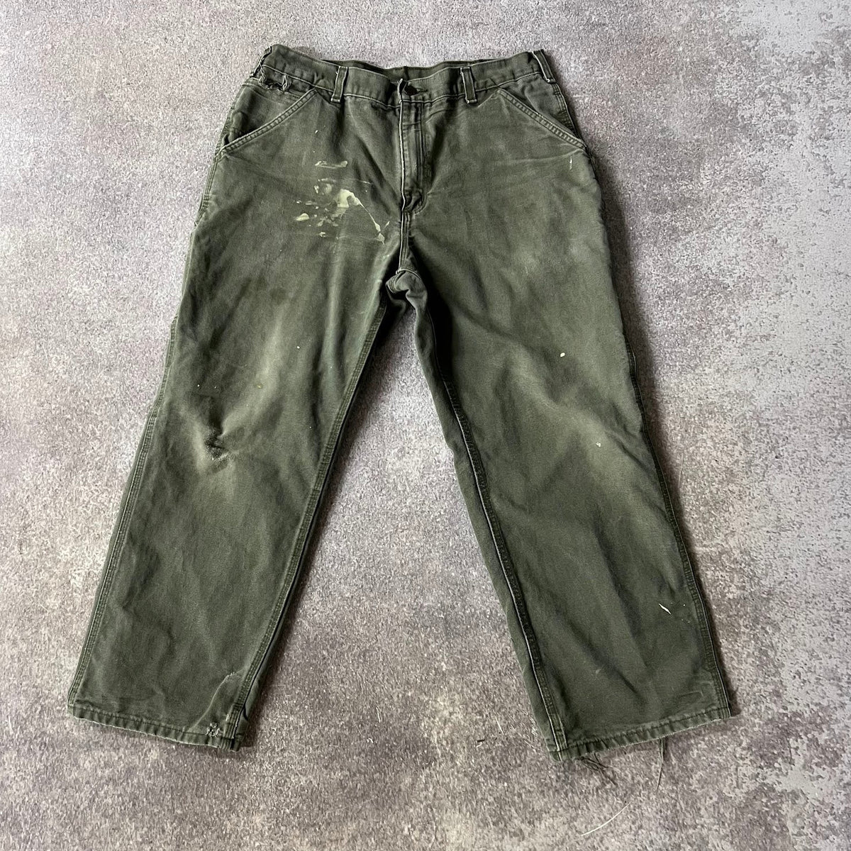 Modern Carhartt Workwear Faded Distressed Green Pants 36x30