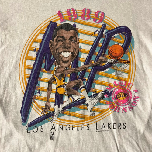 80s Los Angeles Lakers 1989 Magic Johnson Oneita Single Stitch Tee L