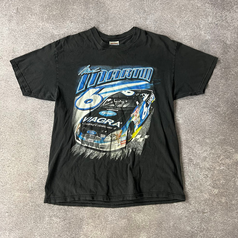 Y2K Mark Martin NASCAR Hanes Big Logo Back Graphic Faded Tee L