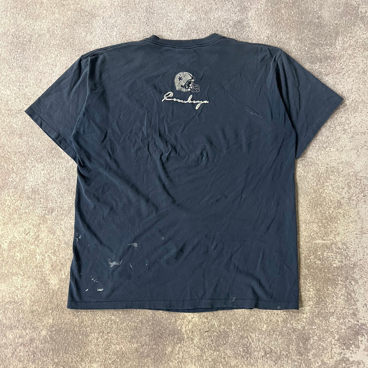 90s Dallas Cowboys NFL All Sport Big Logo Cracked Print Distressed Tee XL