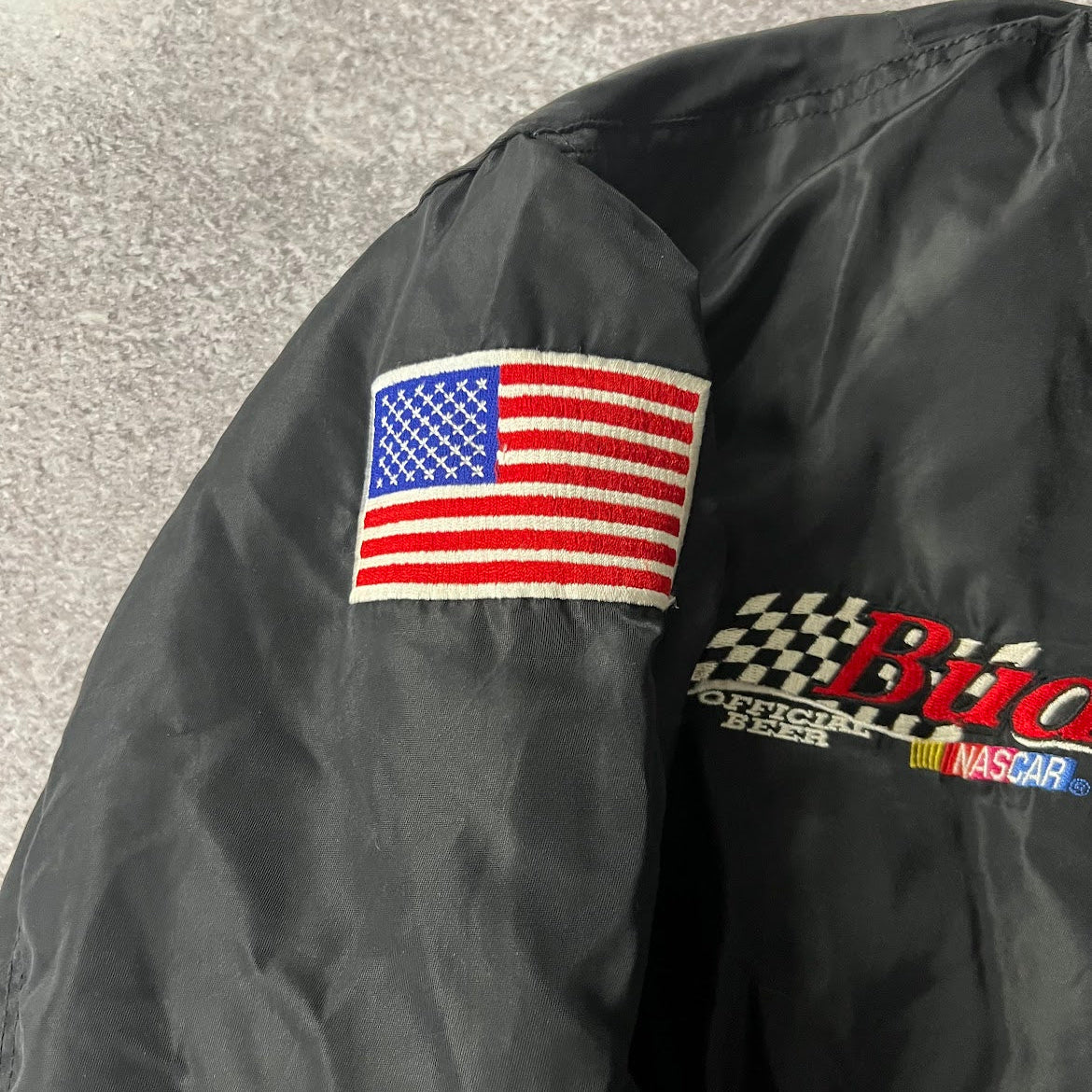 Y2K Dale Jr NASCAR Big Logo Back Graphic Embroidered Puffer Jacket L