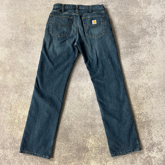 2010s Carhartt Fleece Lined Workwear Relaxed Blue Pants 32x34