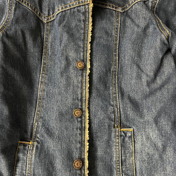 Earl Jean Denim Barn Jacket Sherpa Fleece Collar Blue Jean Chore Coat Size S