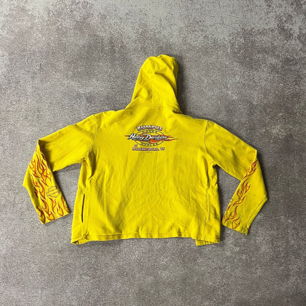 Y2K Harley Davidson Murfreesboro TN Yellow Distressed Zip Up Hoodie S