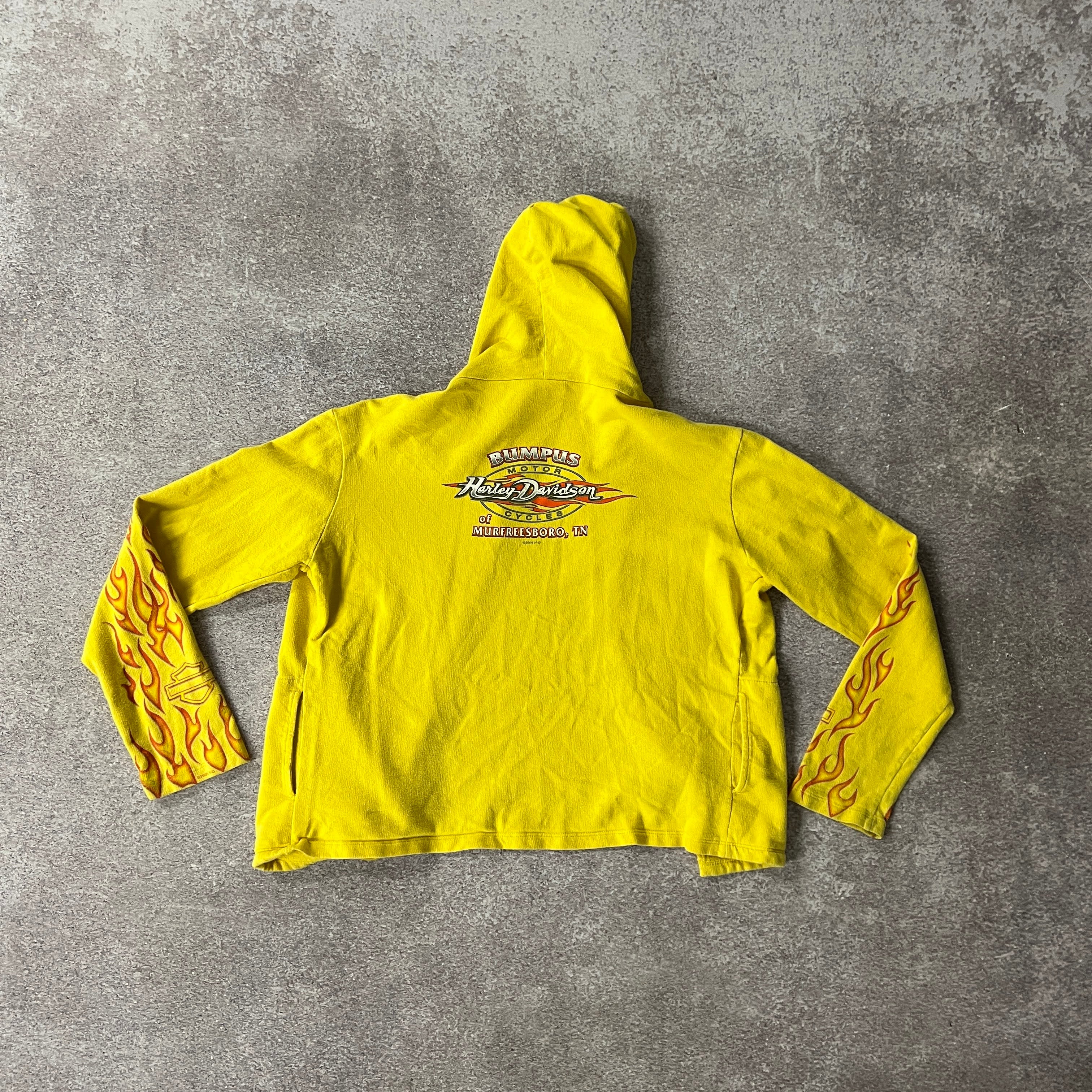 Y2K Harley Davidson Murfreesboro TN Yellow Distressed Zip Up Hoodie S