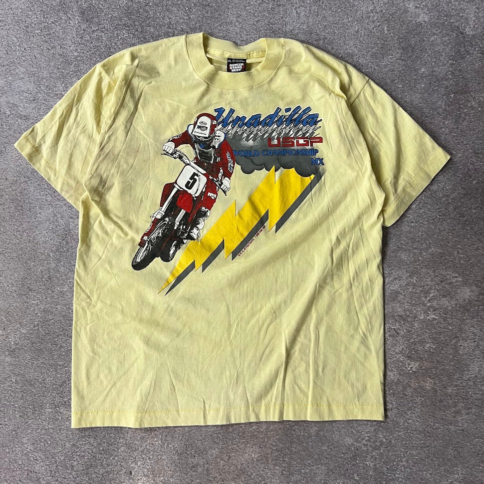 80s Unadilla World Championship Motocross Screen Stars Yellow Tee XL