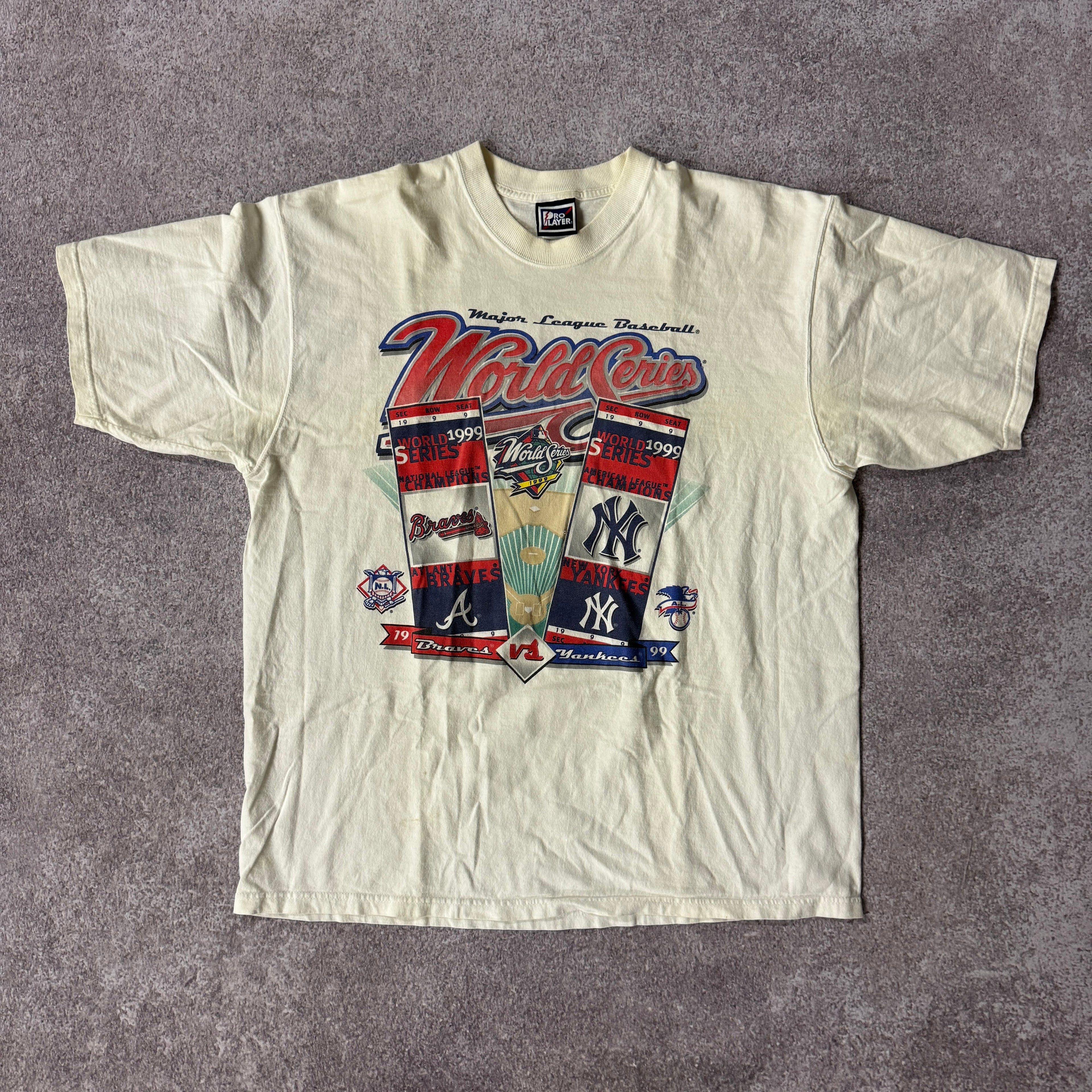 90s Yankees vs Braves Pro Player Big Logo Tee XL