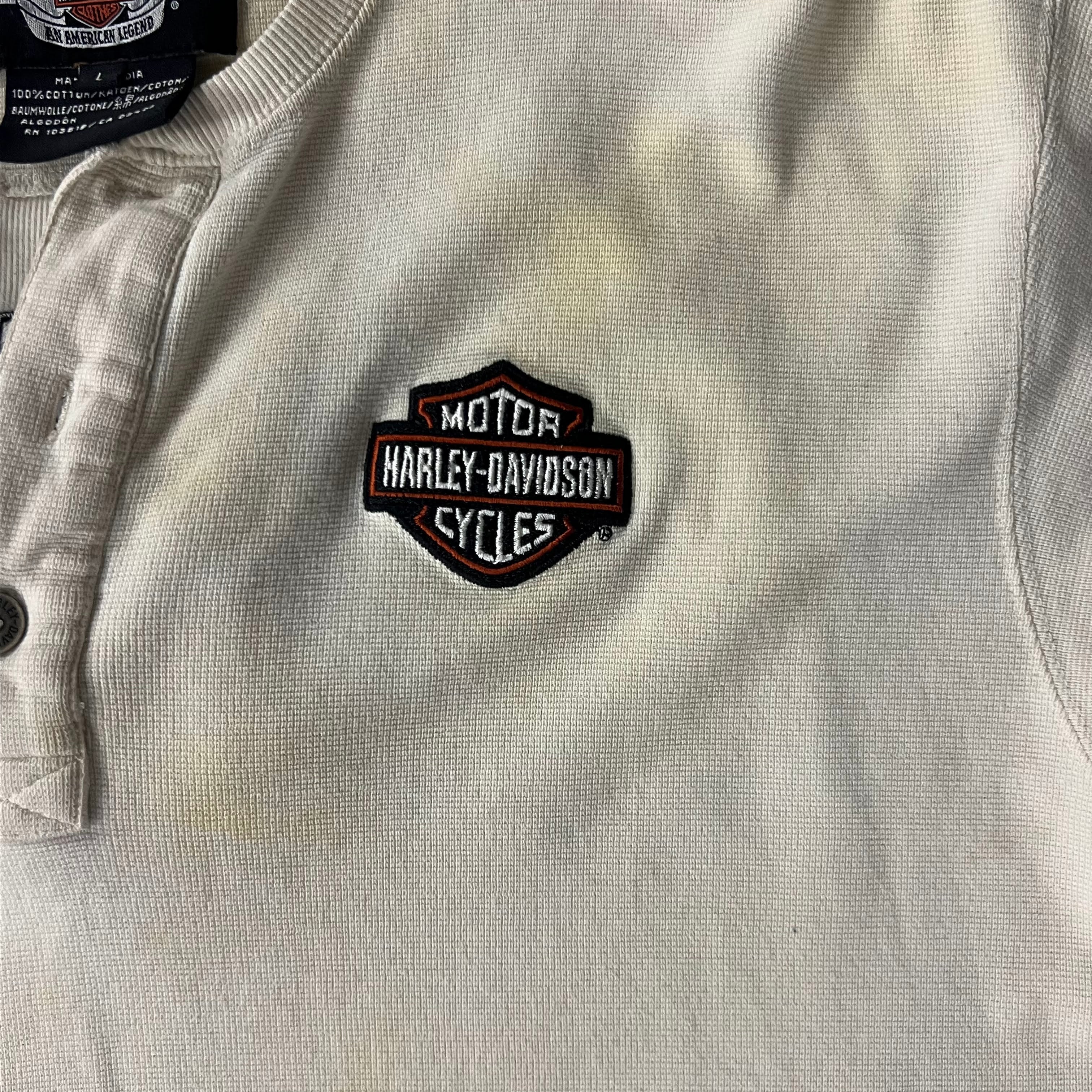 2010s Harley Davidson Embroidered Back Graphic Cream Long Sleeve Tee L