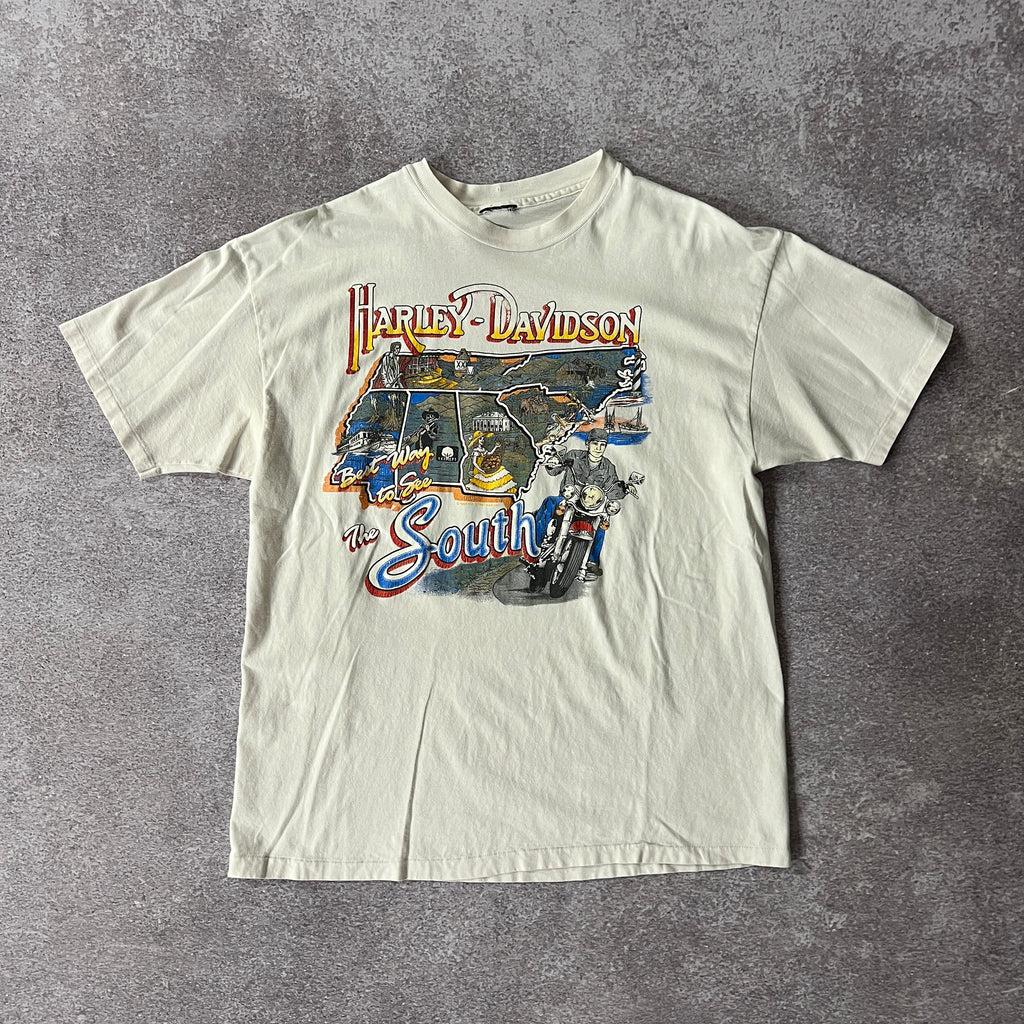 80s Harley Davidson El Paso Texas White Cracked Print Tee XL