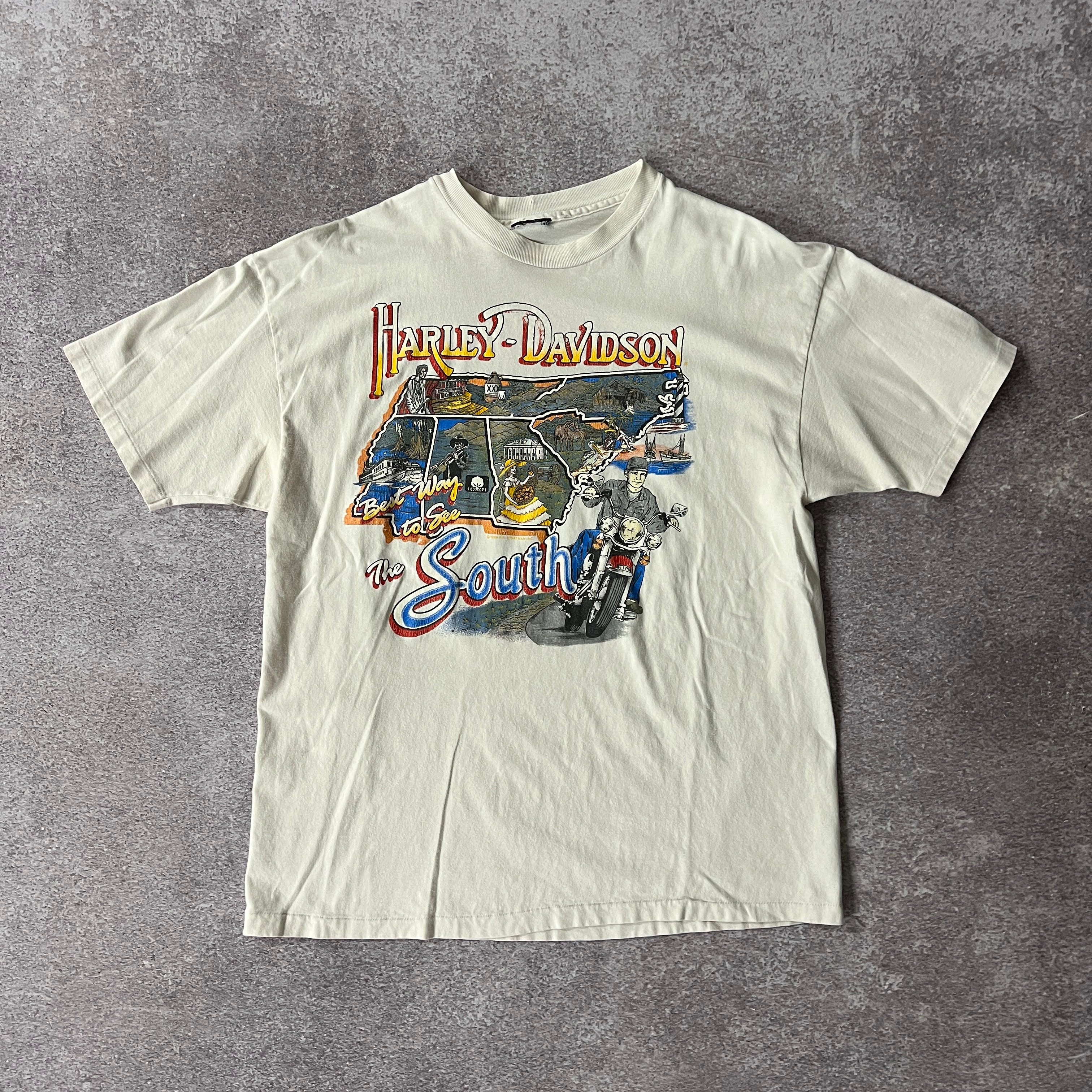 80s Harley Davidson El Paso Texas White Cracked Print Tee XL