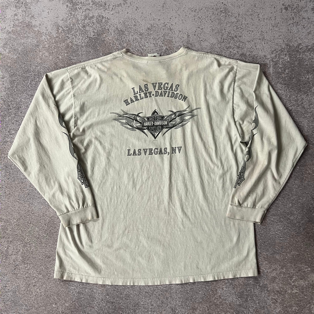 Y2K Harley Davidson White Worn In Long Sleeve Tee XXL