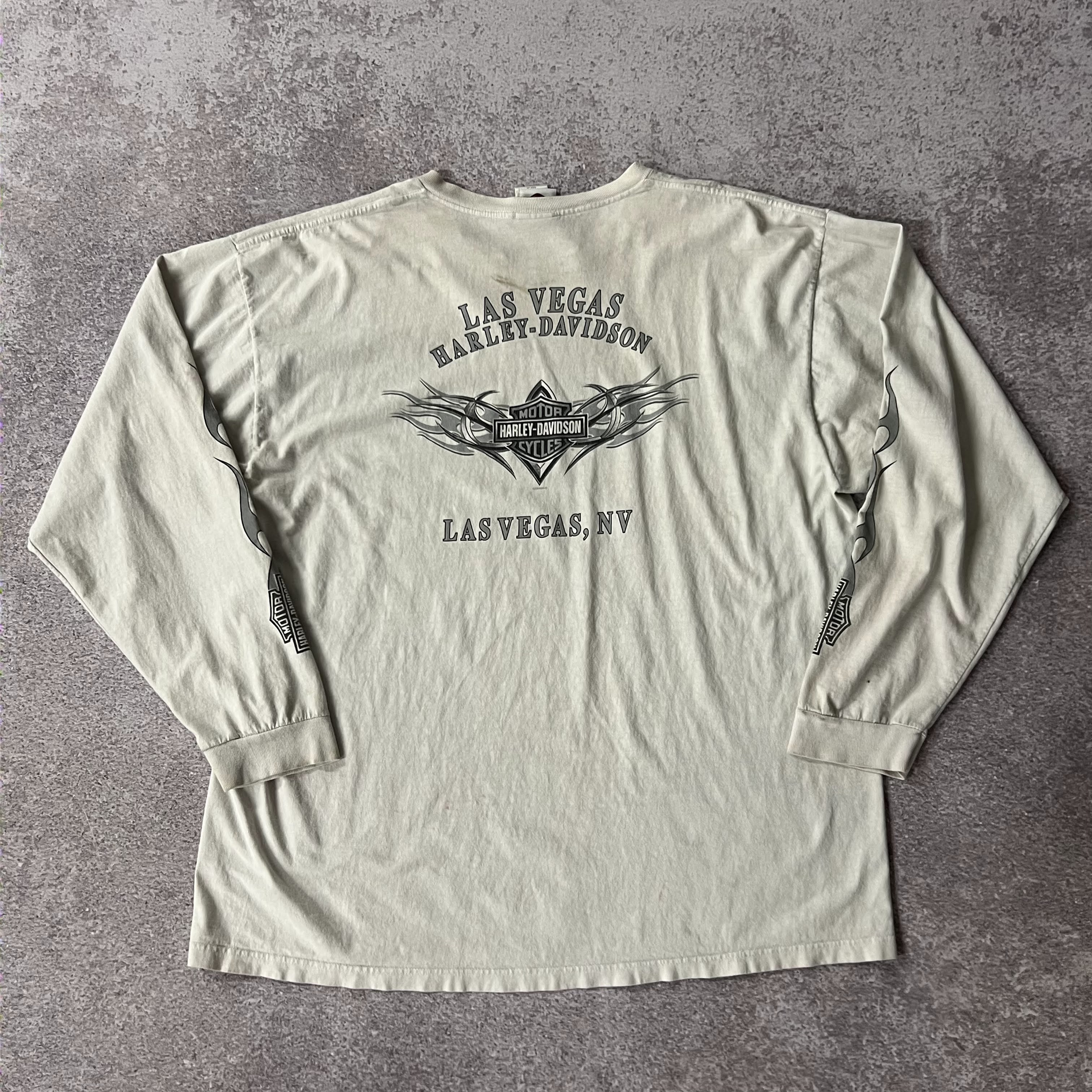 Y2K Harley Davidson White Worn In Long Sleeve Tee XXL