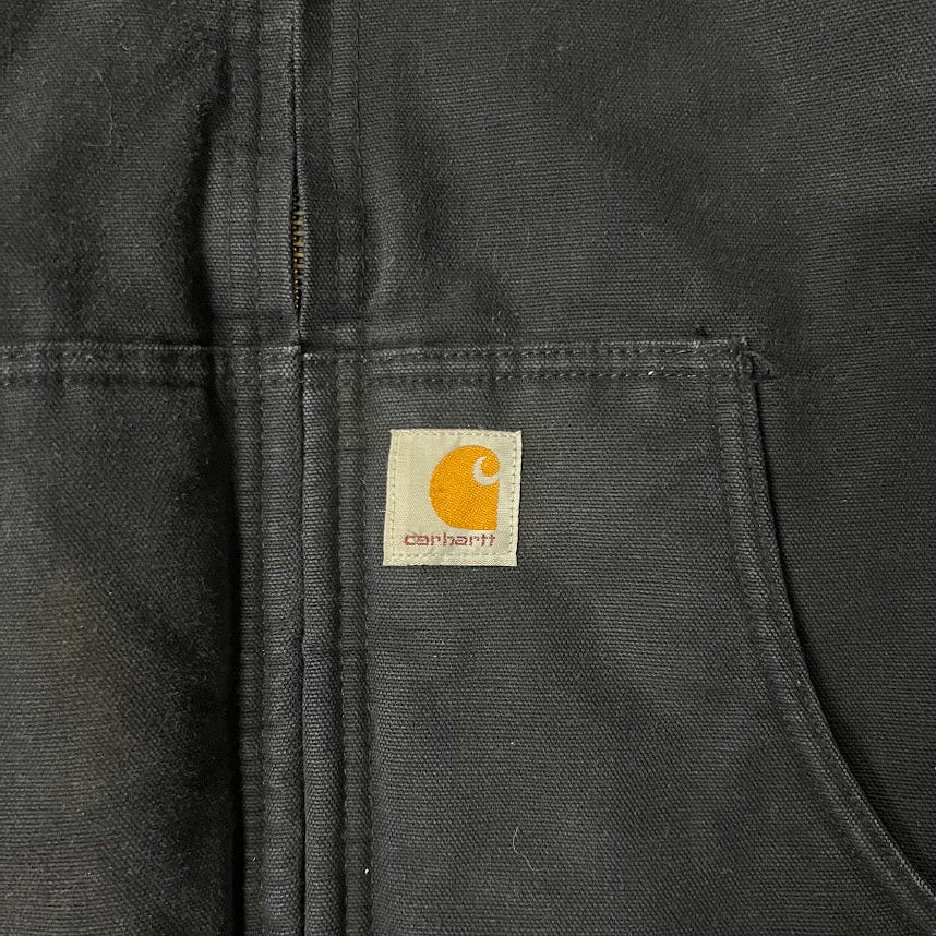 Carhartt Kids Youth Active Jacket Black Canvas Hooded Size L 14-16 Lined VTG