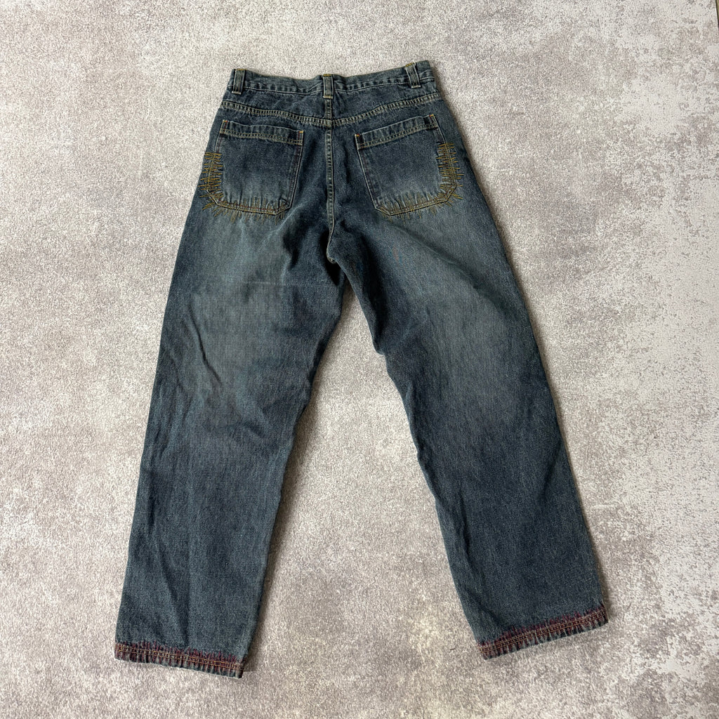 Y2K Vecta Sport Wide Leg Patchwork Blue Baggy Jeans 34W