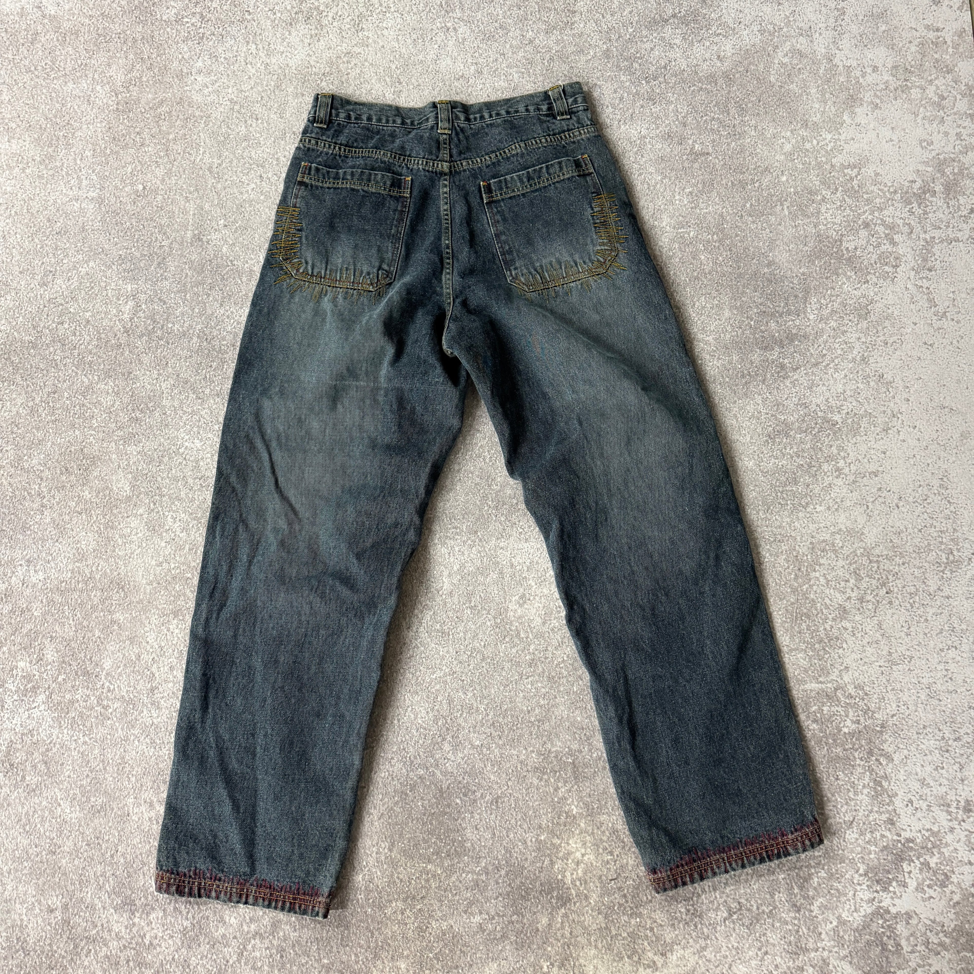 Y2K Vecta Sport Wide Leg Patchwork Blue Baggy Jeans 34W