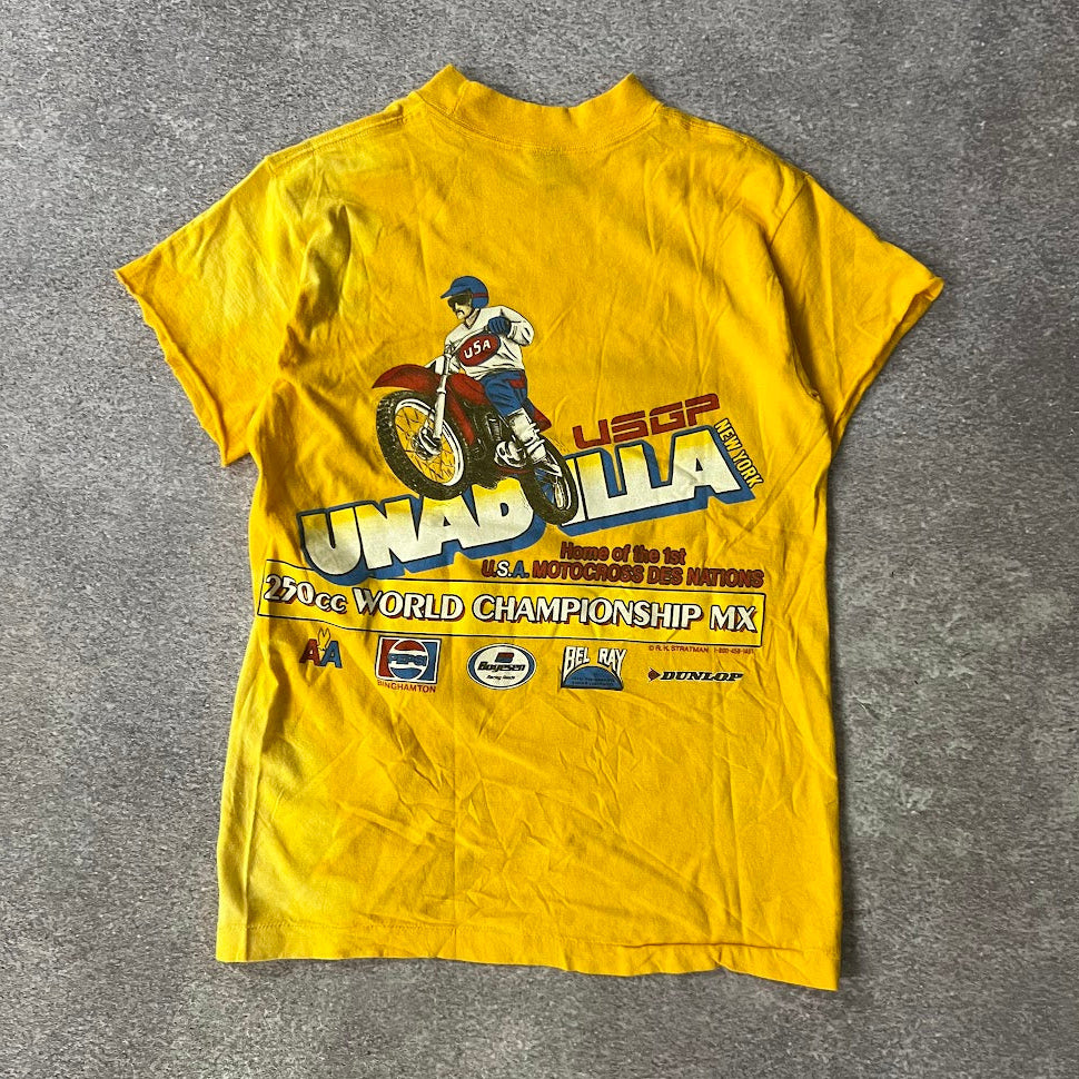 80s Unadilla World Championship Motocross Anvil Bleached Yellow Tee S