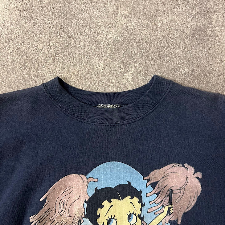90s Betty Boop Big Logo Cracked Print Faded Crewneck Sweatshirt M