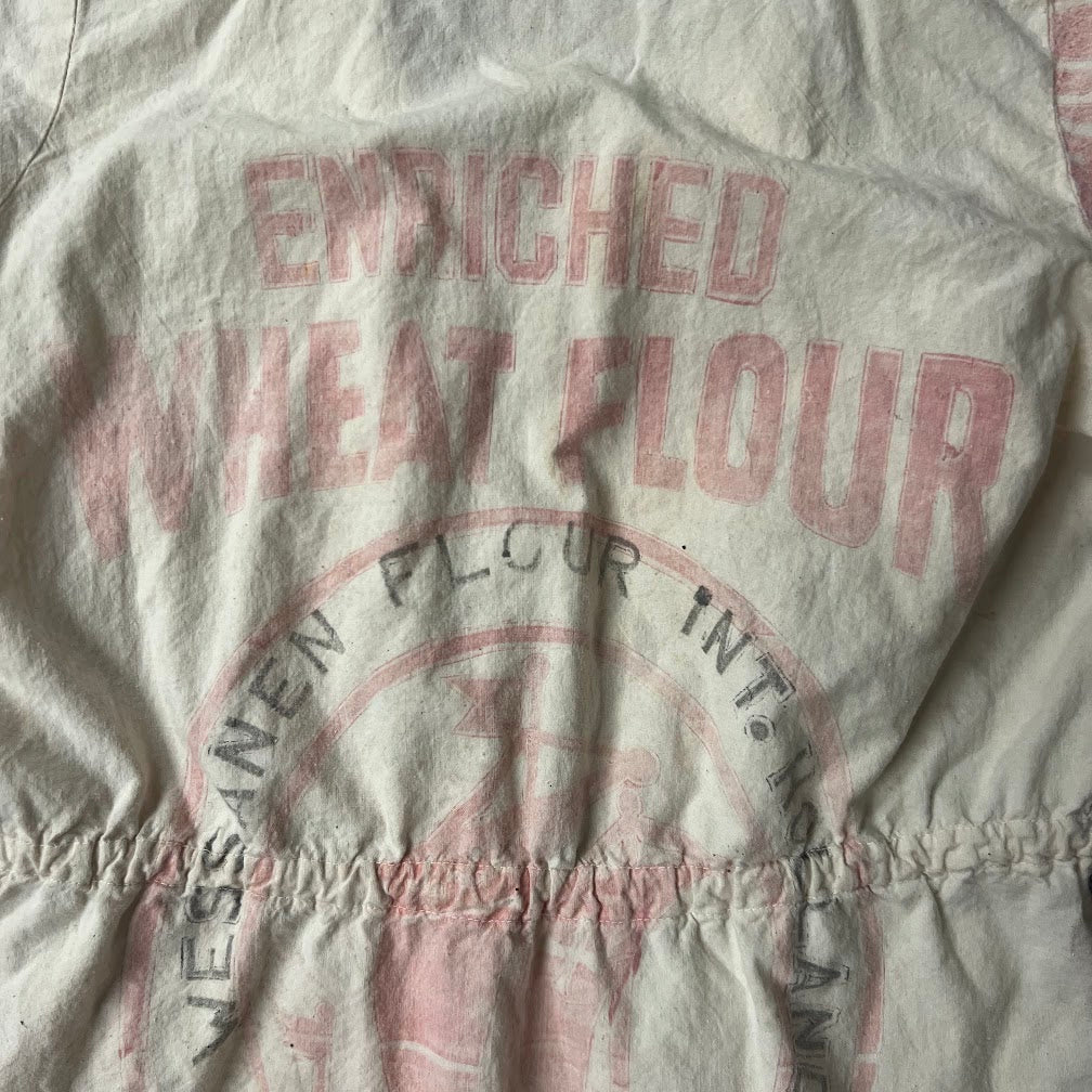 Upcycled Handmade Flour Sack Linen Distressed Vintage Blouse S