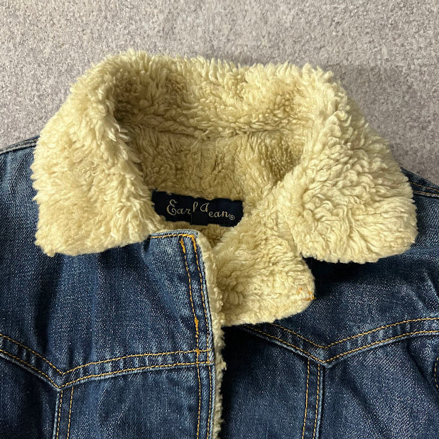 Earl Jean Denim Barn Jacket Sherpa Fleece Collar Blue Jean Chore Coat Size S