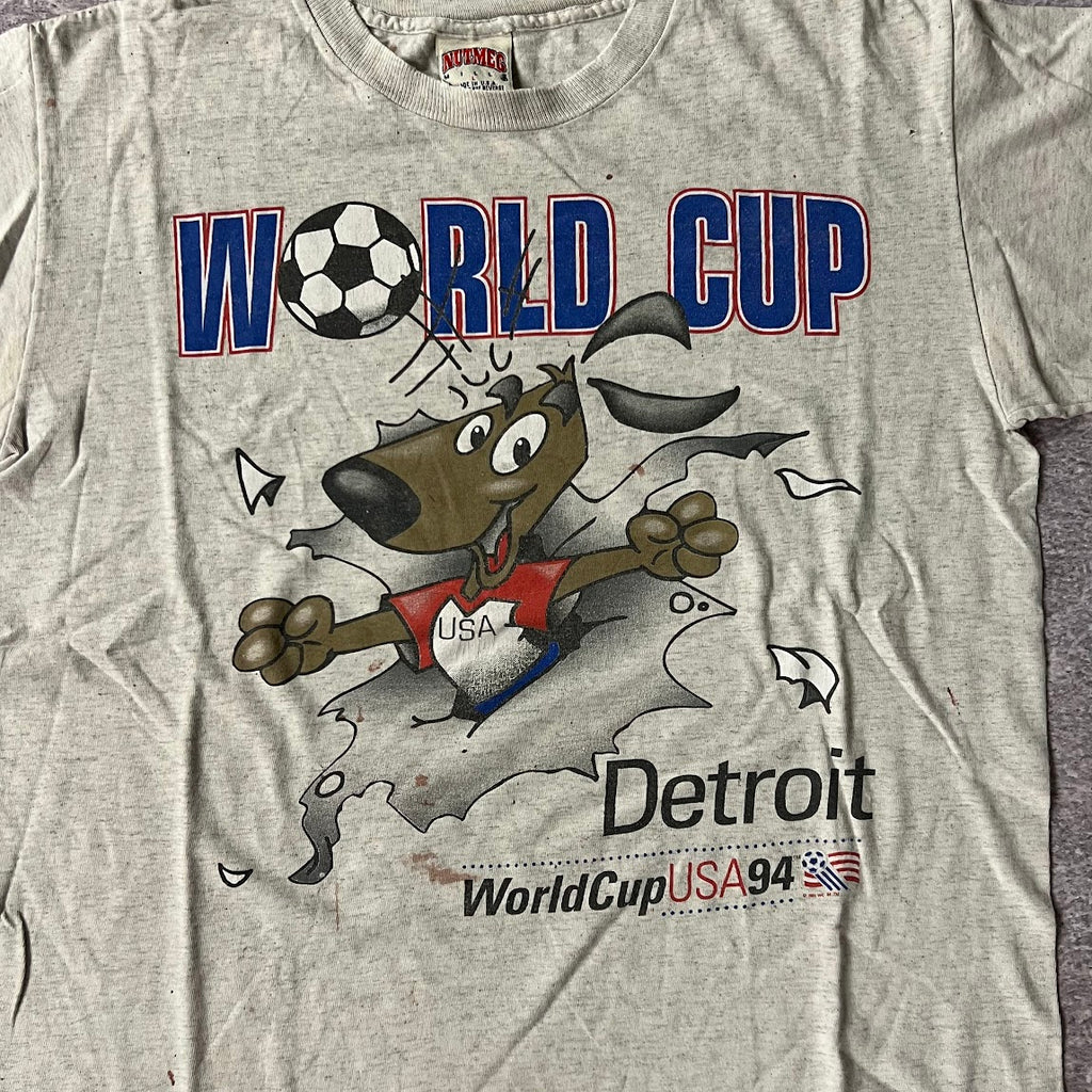 90s USA, World Cup Detroit Nutmeg Mills Gray Distressed Tee L