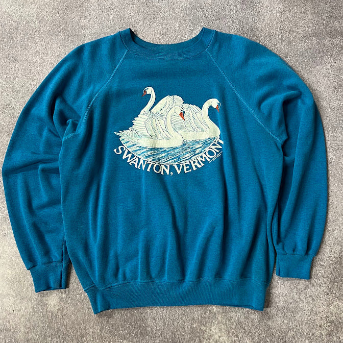 80s Hanes Vermont Made in USA Cracked Print Vintage Crewneck Sweatshirt L