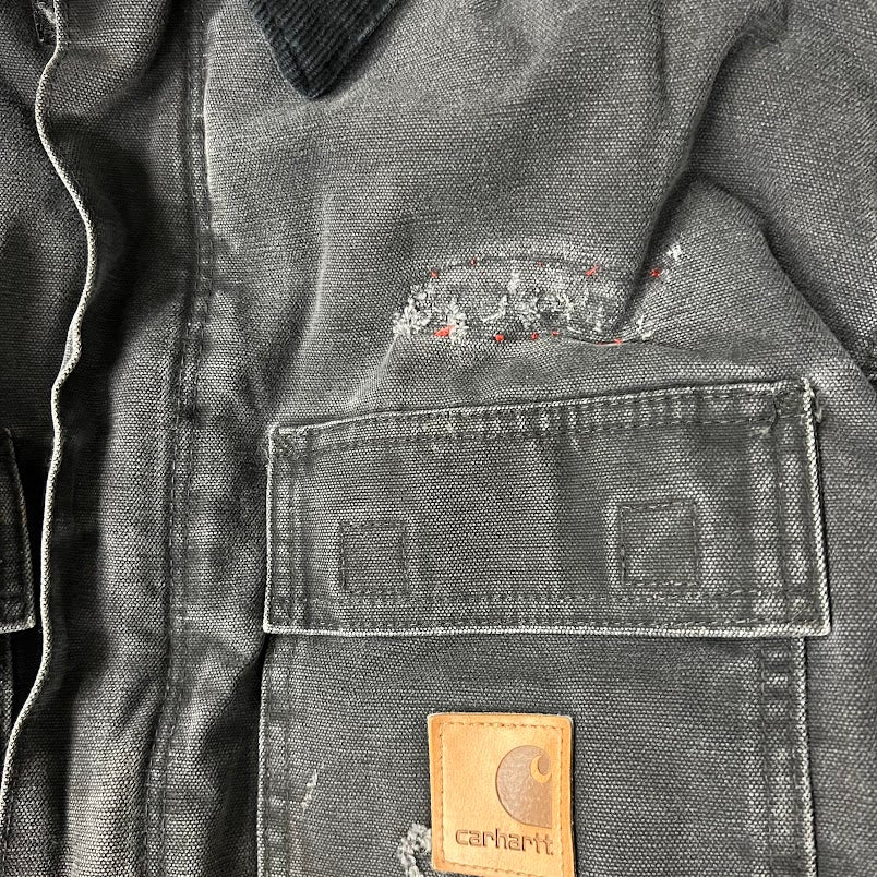 2010s Carhartt Corduroy Collar Quilt Lined Workwear Black Jacket XL