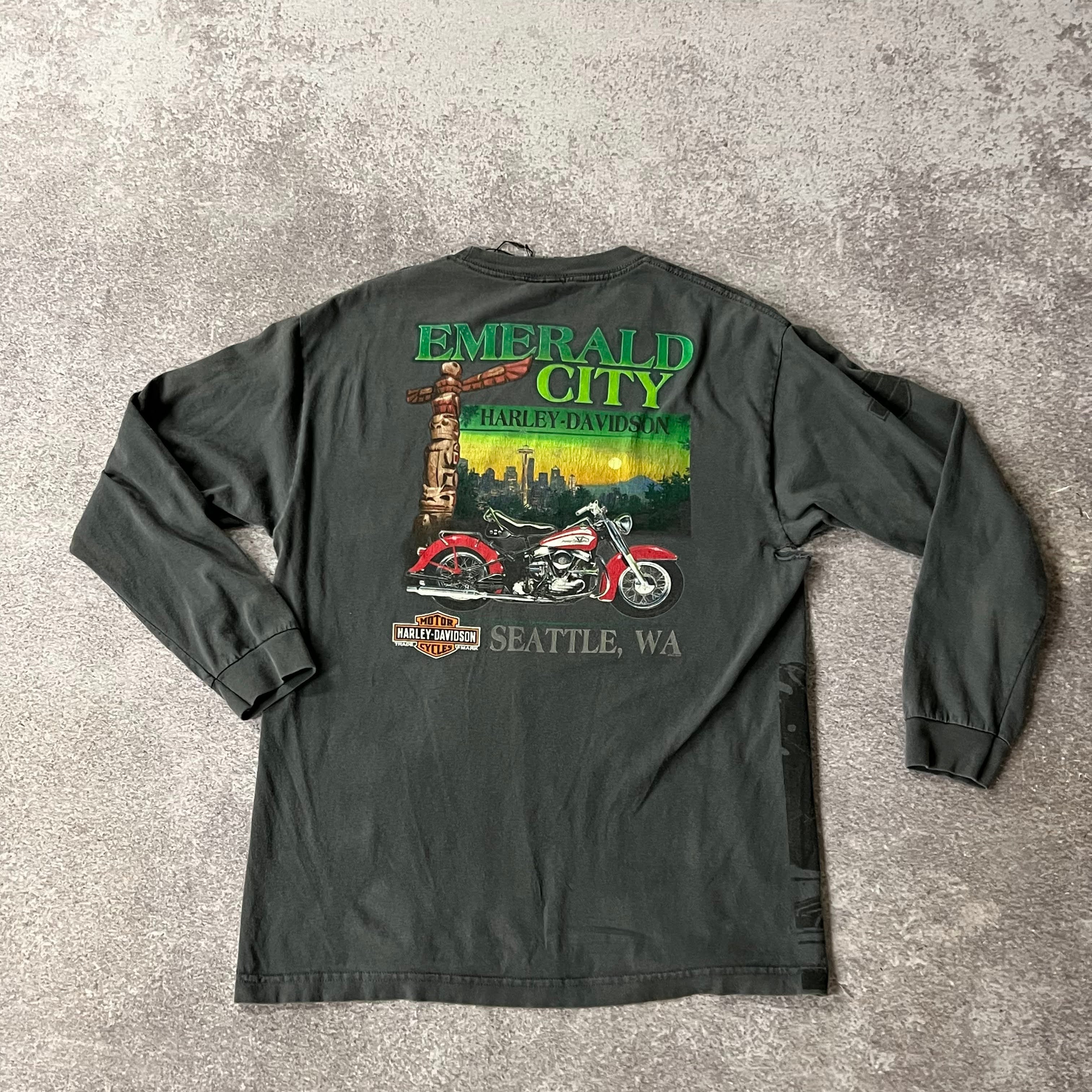 2010s Harley Davidson Seattle, Washington Gray Worn In Long Sleeve Tee L