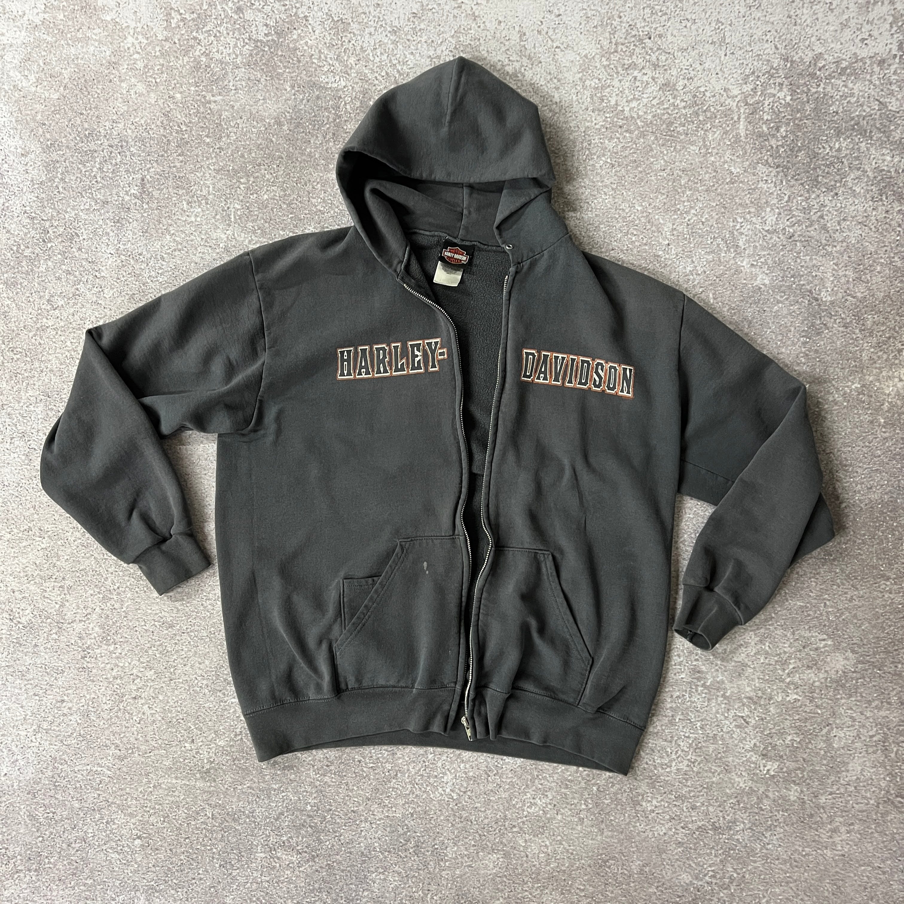 Y2K Harley Davidson Maine Gray Distressed Zip Up Hoodie M