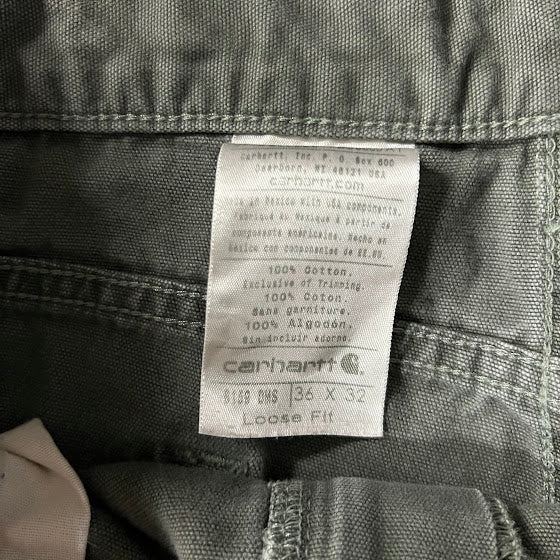 2010s Carhartt Workwear Faded Loose Green Vintage Pants 36x32