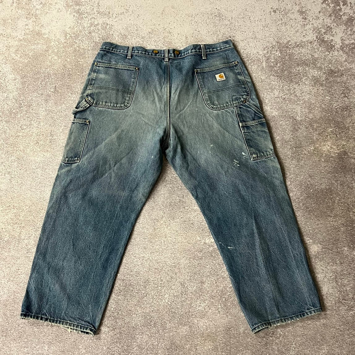 Y2K Carhartt Blue Sun Faded Distressed Pants 42W x 28L