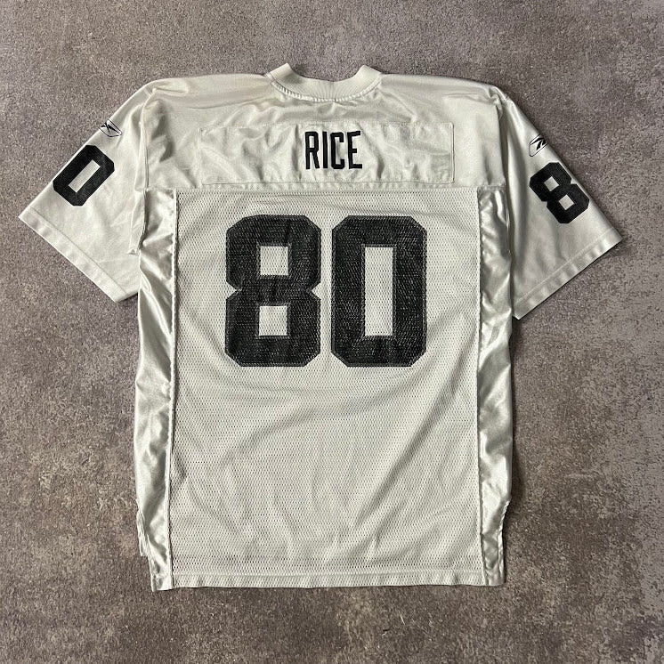 Y2K Jerry Rice Oakland Raiders NFL Reebok Cracked Print Vintage Jersey L