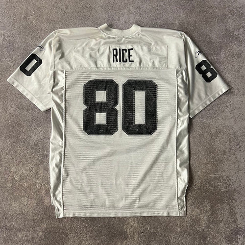 Y2K Jerry Rice Oakland Raiders NFL Reebok Cracked Print Vintage Jersey L