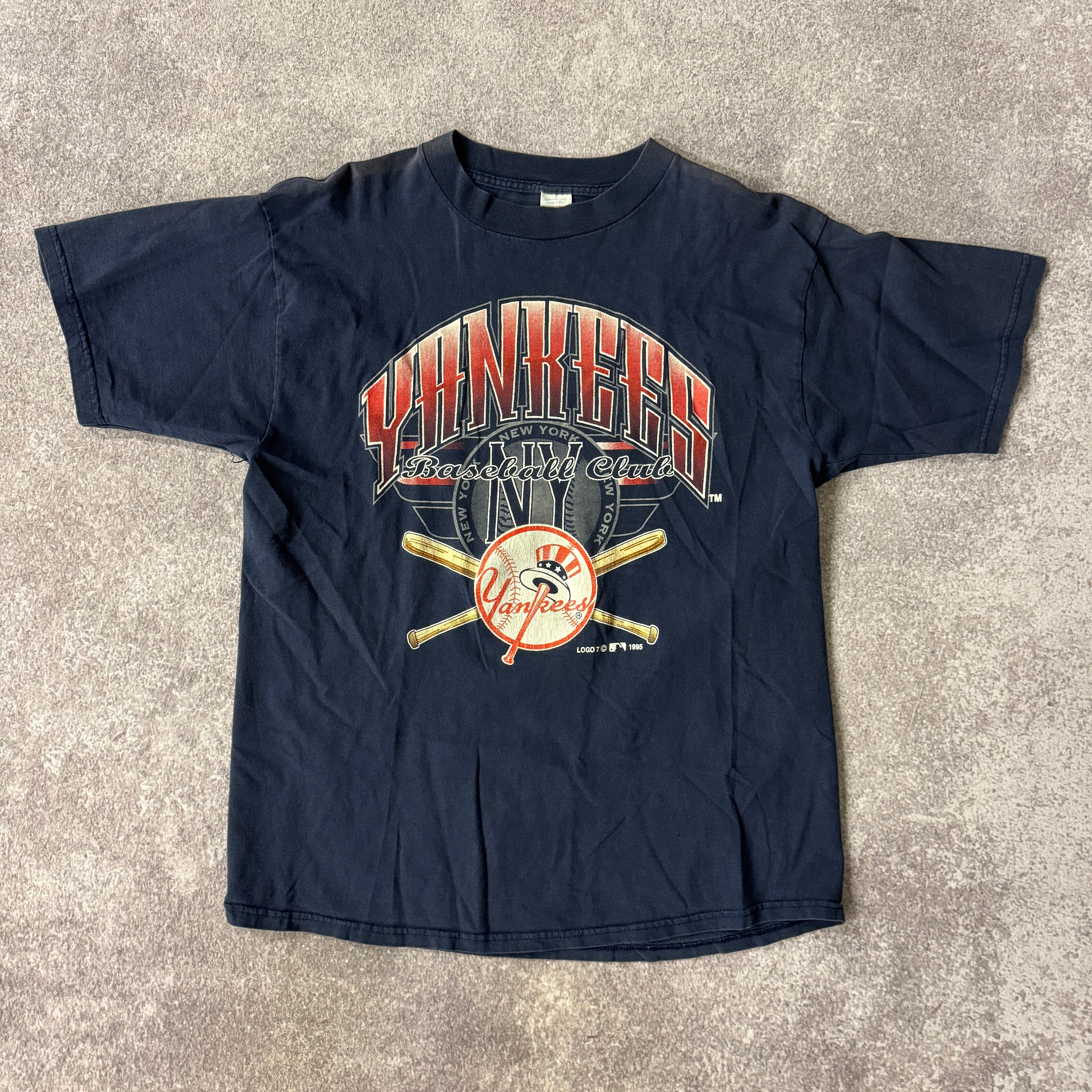 90s New York Yankees Logo 7 All Over Print Tee XL