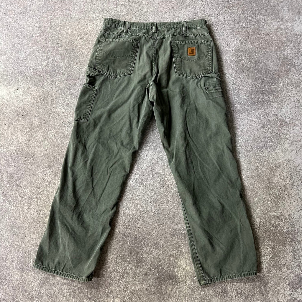 2010s Carhartt Workwear Faded Loose Green Vintage Pants 36x32