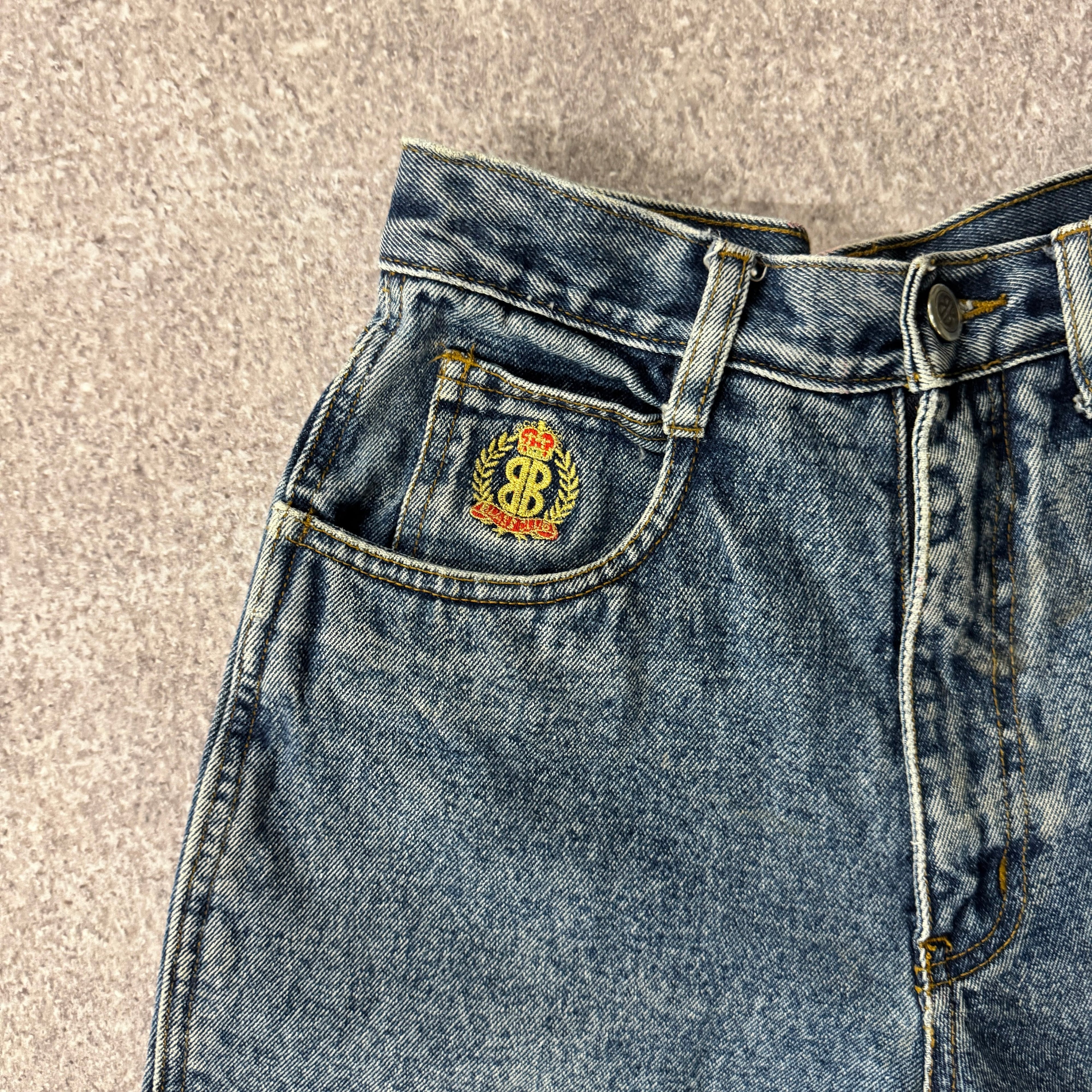 90s Bill Blass Petites Denim Shorts Blue Embroidered Size 4P