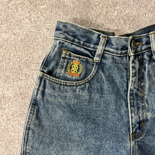 90s Bill Blass Petites Denim Shorts Blue Embroidered Size 4P