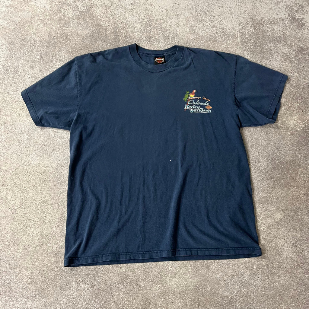 2010s Harley Davidson Orlando, Florida Blue Worn In Tee XXL