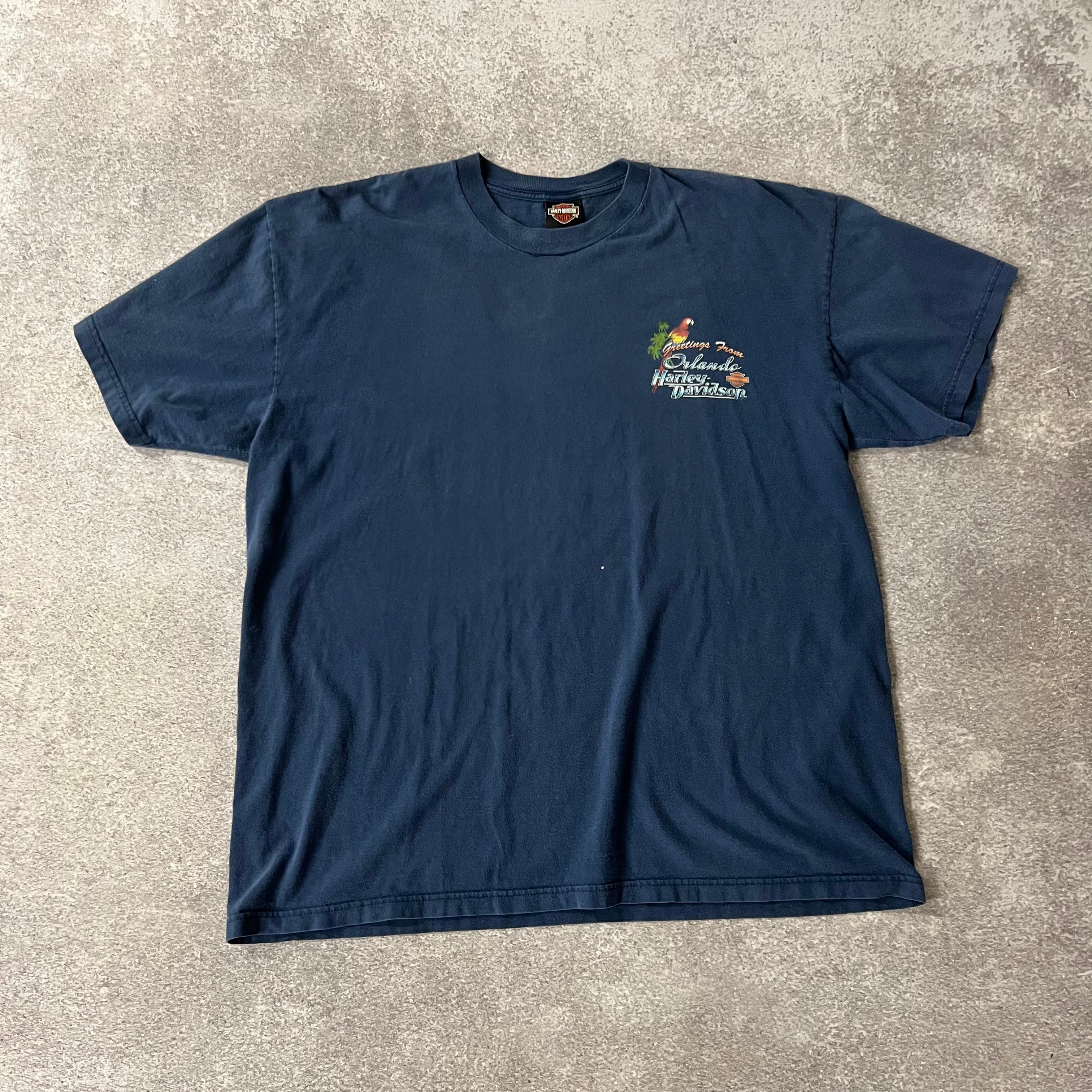 2010s Harley Davidson Orlando, Florida Blue Worn In Tee XXL