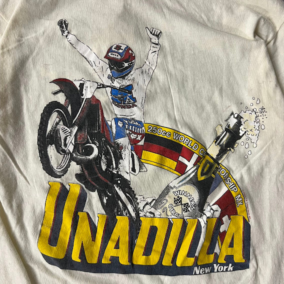 80s Unadilla NY 250cc World Championship Motocross Distressed Cream Tee L