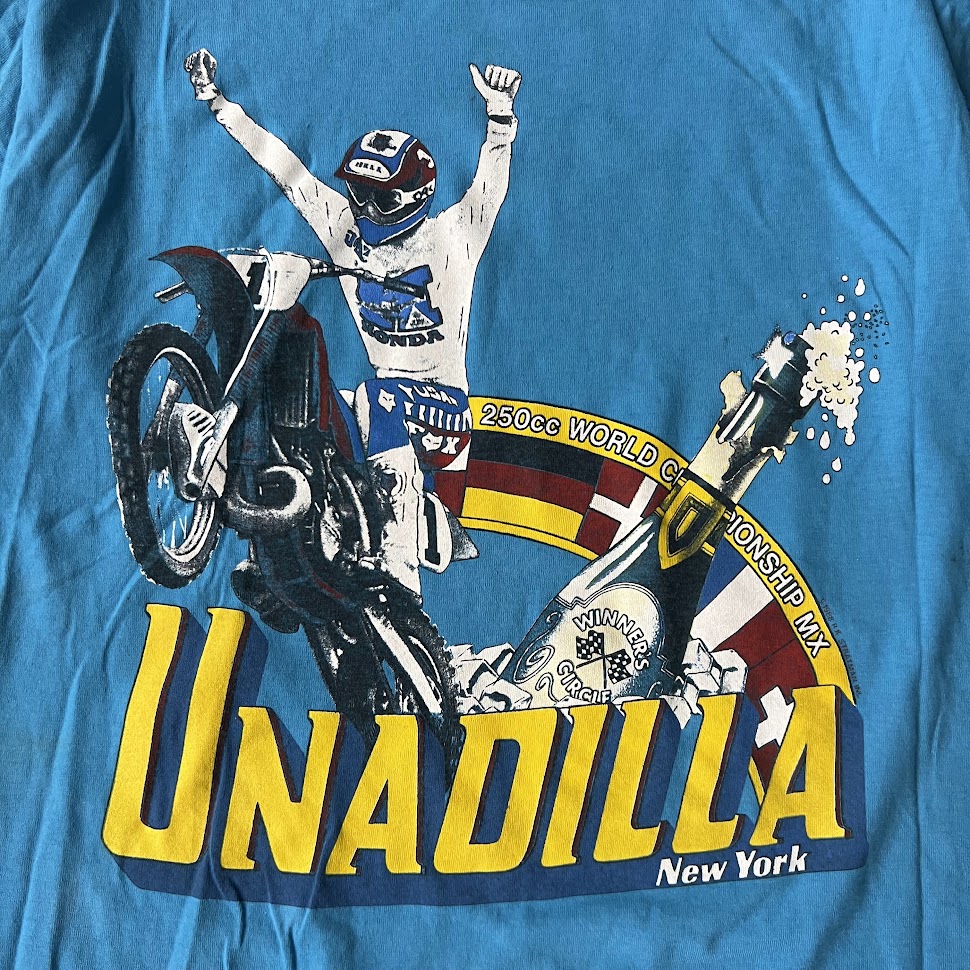 1988 Unadilla World Championship Motocross Screen Stars Faded Blue Tee L