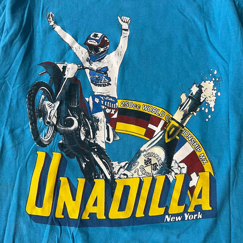 1988 Unadilla World Championship Motocross Screen Stars Faded Blue Tee L